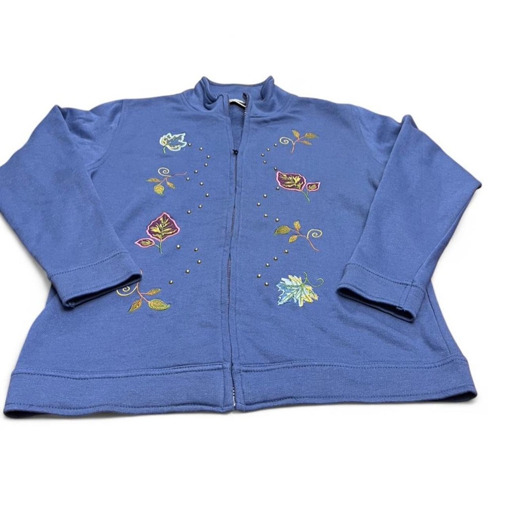 Vintage 90's Blue zip up jacket with autumn embroidered Size Small